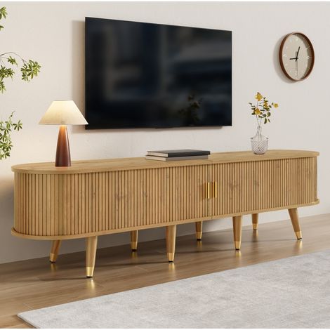 Mueble TV de 175 cm con puertas correderas y cajones, efecto madera clara OKMYHOME (1/5)