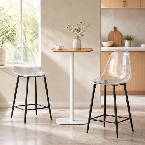 Tabouret de bar moderne en plastique transparent noir avec structure en métal (1/5)