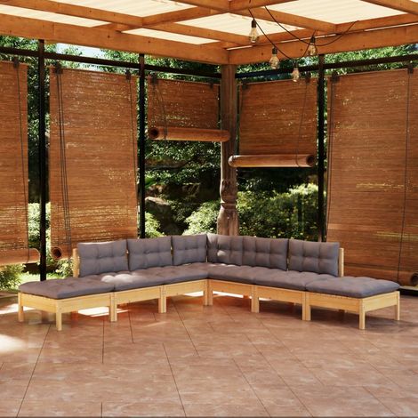 7-tlg. Garten-Lounge-Set mit Grauen Kissen Kiefernholz vidaXL (1/5)