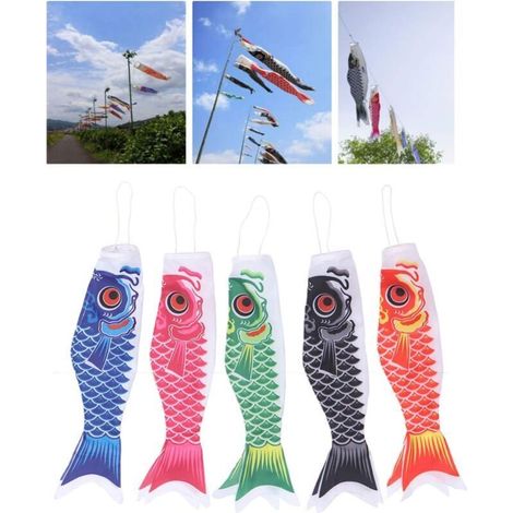 Set di 5 banderuole da giardino, banderuola a forma di pesce da 40 cm per indicare la direzione e l'intensità del vento (1/4)