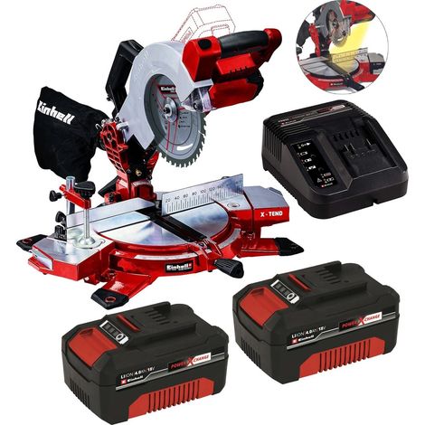 Einhell Cordless 18V Mitre Saw Power X Change +X2 4ah Batteries TE-MS 18/210 LI (1/5)