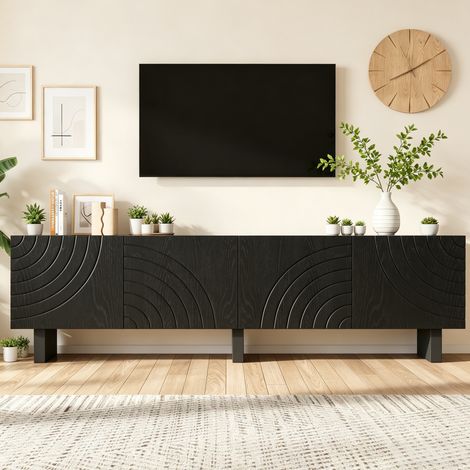 MEUBLIV mueble TV 180x40x55 cm negro, 4 puertas, almacenamiento cerrado, estilo moderno (1/5)