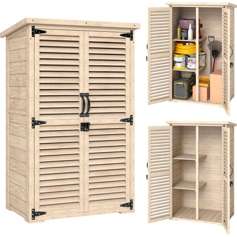 Abri de jardin en bois naturel 75 x 50 x 118 cm, armoire de rangement pour outils avec 2 étagères et 2 portes