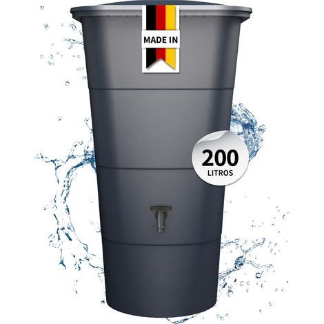 GARANTIA IBIZA depósito de agua de lluvia cuadrado de 200 litros, gris grafito, incluye tapa y grifo (1/5)