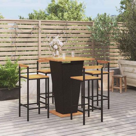 vidaXL Ensemble de bar jardin 5 pcs noir poly rotin/bois massif acacia (1/5)