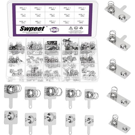 150 Pièces Kit de 10 Tailles de Ressorts de Pile AAA Nickelés, Contact à Ressort de Conversion Négatif-Positif pour Pile AAA, Plaque de Contact à Ressort pour Remplacement de Batterie (1/5)