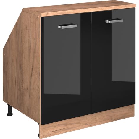 Armario para techo inclinado Rion, Negro brillo intenso, 80 x 81.6 cm con 2 puertas, 60 cm de profundidad, Vicco (1/5)
