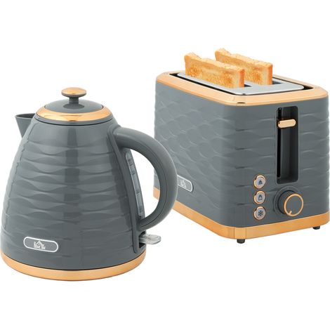 3000W 1.7L Rapid Boil Kettle & 2 Slice Toaster, Kettle Toaster Set with 7 Browning Controls Crumb Tray, Grey (1/5)