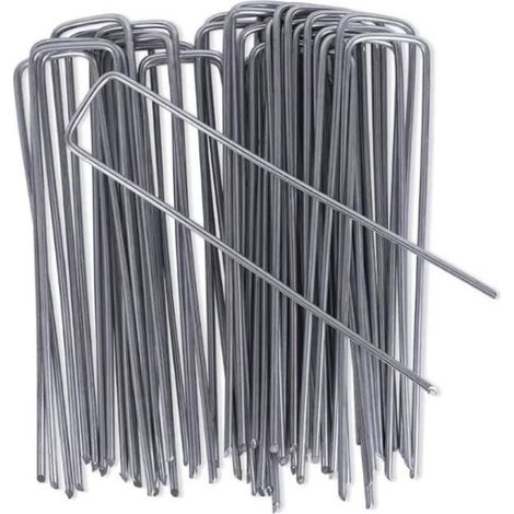 Piquets de Fixation en Acier Galvanisé - Pack de 50 - 150mm x 25mm - Fixation de Toile de Paillage et de Jardin (1/4)