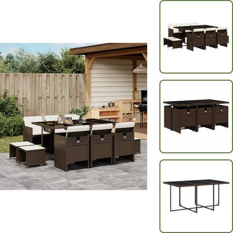 Cuscini da giardino - vidaXL Set da Pranzo da Giardino 11 pz con Cuscini Polyrattan Marrone - Rattan PE