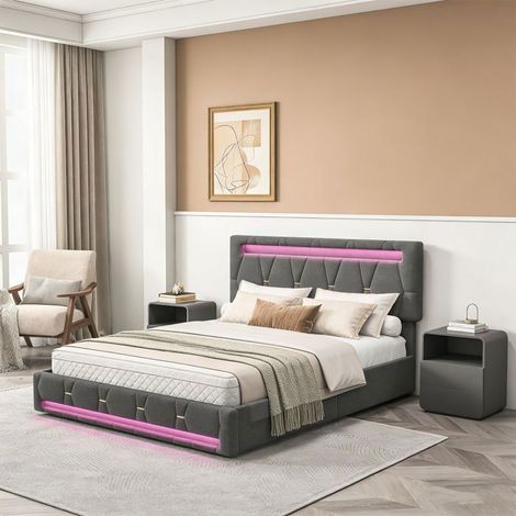 Doppelbett 140x190 cm - Erwachsenenbett 140x190 cm - 4 Schubladen - integrierte LED - verstellbares Kopfteil (1/5)