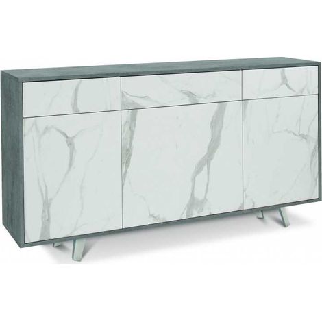 Mobile madia 3 ante e 3 cassetti h92 l164 p41 cm struttura color cemento frontali color marmo 7076k sarmog - Sarmog (1/6)