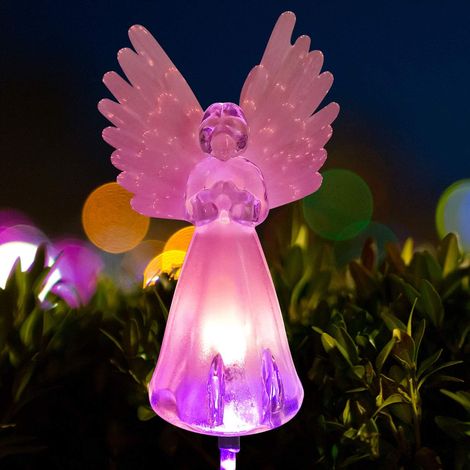 1 Lampe ange solaire, éclairage jardin extérieur, décoration cimetière, piquet acier inoxydable, résistance intempéries (1/5)