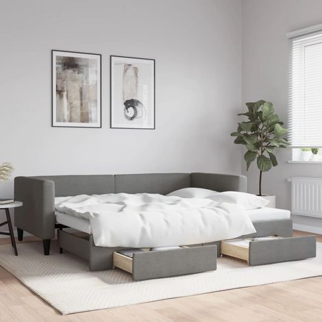Tagesbett Ausziehbar mit Schubladen Dunkelgrau 90x190 cm Stoff (1/5)