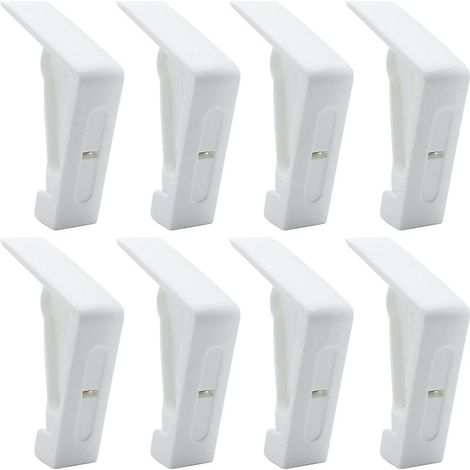 Lot de 8 pinces à nappe blanches en plastique, pinces à ressort réglables pour table d'extérieur, idéales pour le jardin, les pique-niques, les mariages, les fêtes et les barbecues. (1/5)