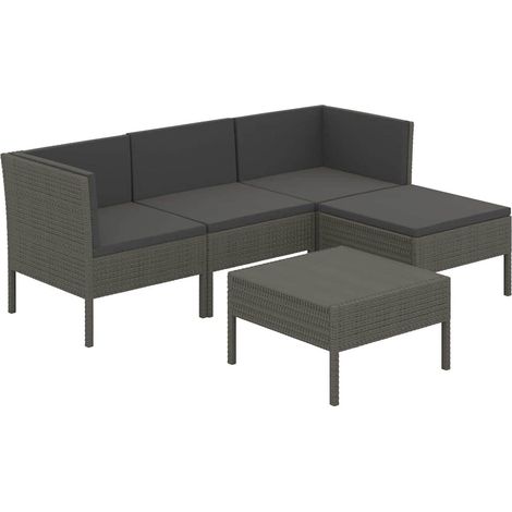 Set Divani da Giardino 5 pz Salotto da Giardino con Cuscini in Polyrattan Grigio (1/5)