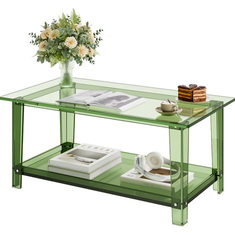VEVOR Tavolino in Acrilico, Rettangolare a 2 Livelli con Spazio di Acrilico, Moderno Tavolino da Caffe, per Sala da Pranzo, Isola Cucina, Ristorante, Ufficio, 50 x 80 x 40 cm, Verde