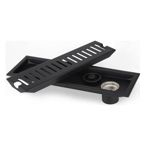 Rectangular floor drain, 30x10cm hair-proof shower grate, removable odor-proof shower drain (side) black (1/5)