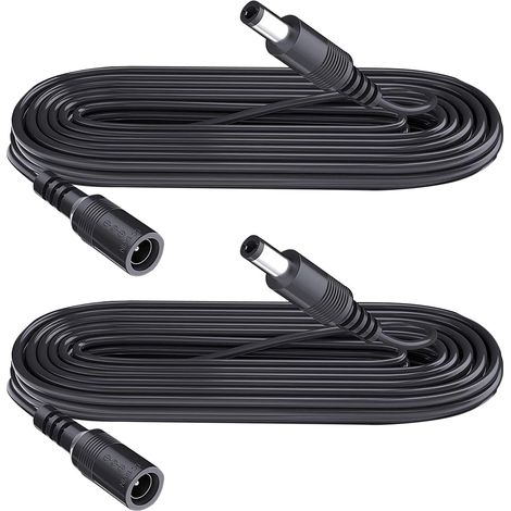Lot de 2 rallonges d'alimentation CC 5,5 mm x 2,1 mm, pour caméra de vidéosurveillance, WiFi, DVR, Bande LED, câble d'extension Adaptateur d'alimentation DC, Noir, 2 m (1/5)