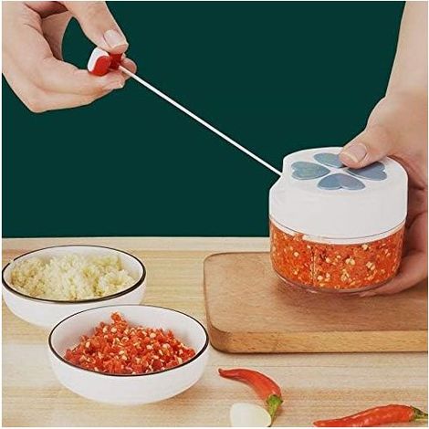 Mini Hachoir Manuel à decoupe légumes Oignon 170 ML avec 2 Lames incurvées en Acier Inoxydable, Hachoir a Viande/mélangeur/Oignon/Salade/Gingembre/Fruit/Herbe/Hachoir d\\'ail avec Le mixeur-Fei Yu (1/5)