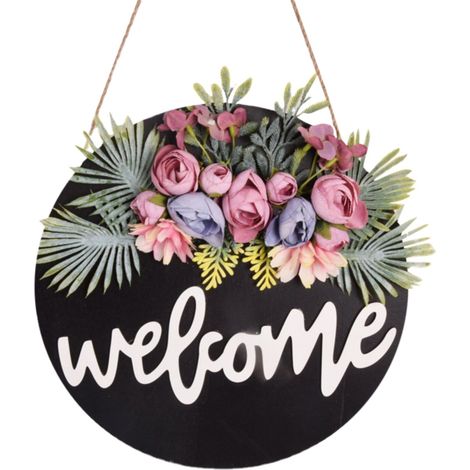 Panneau Porte Noël - Panneau Bois 30x30 cm avec Corde pour Accrochage - Décoration Extérieure Intérieure Porte Jardin - 1 Pièce (1/5)