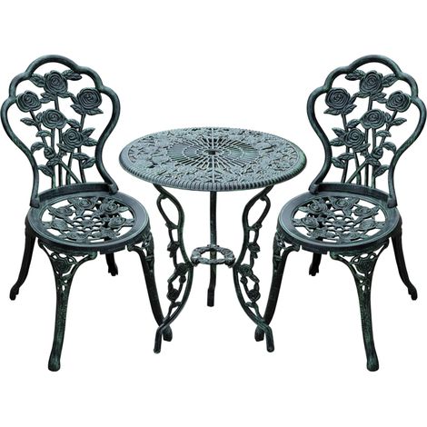 Ensemble bistro 3 pièces en aluminium moulé vert antique pour balcon et terrasse (1/5)