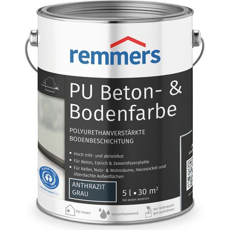 Remmers PU Beton- und Bodenfarbe, anthrazit, seidenmatt, 5 Liter, Betonfarbe, für Beton/Estrich/Zementfaserplatten, belastbar und chemikalienbeständig (1/3)