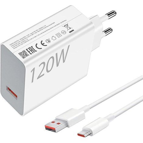 LYERCW - Chargeur mural ultra rapide 120 W compatible avec les téléphones Xiaomi, avec câble USB A vers Type C de 1 mètre et 6 A (1/5)