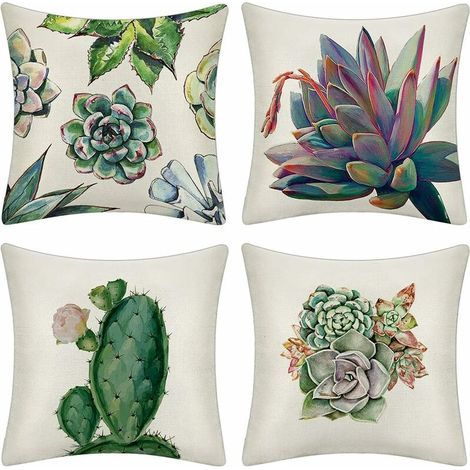 BRAVIX Housse de coussin 45 x 45 cm housses de coussin jeter taie d'oreiller canapé voiture carré housse de coussin maison lit décor ensemble de 4 (cactus) (1/5)