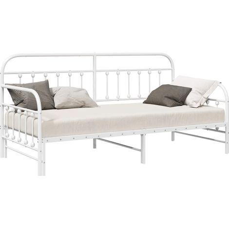Lit simple  Lit adulte  Cadre de lit de jour Blanc 100 x 190 cm Acier enduit de poudre