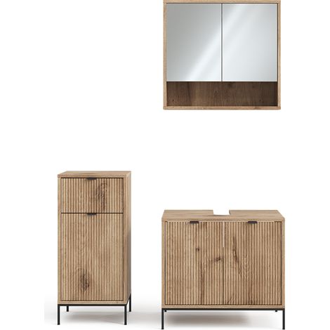 Ensemble de meubles de salle de bain Eliza, Chêne Viking, 3 pièces, avec armoire de milieu, Vicco
