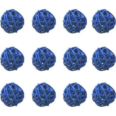 Boules de Rotin en Osier Bricolage Artisanat à La Main Vigne Boule Ronde Pendentif Décoration de Table de Mariage pour Bébé Chambre Pépinière Maison 12 Pièces 5 Cm,bleu (1/4)