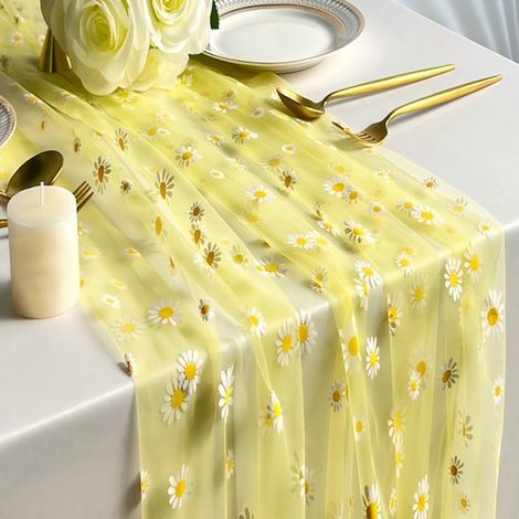 Camino de mesa, Talla M, 75 x 300 cm, Mantelería, Malla transparente y tul, fiestas y cumpleaños, Decoración de mesa de malla transparente (1/5)