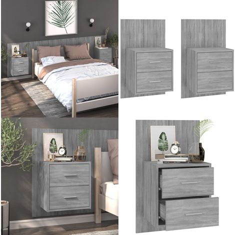 Wand-Nachttische 2 Stk. Grau Sonoma - Wandmontage - Wohnraumorganisation (1/5)