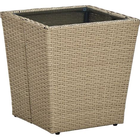 Tea Table Beige 41.5x41.5x44 cm Poly Rattan and Tempered Glass vidaXL