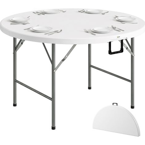 Table jardin pliante ronde métal et PEHD Ø122 cm 6 couverts, table extérieure pratique pour réception, repas et événements (1/5)
