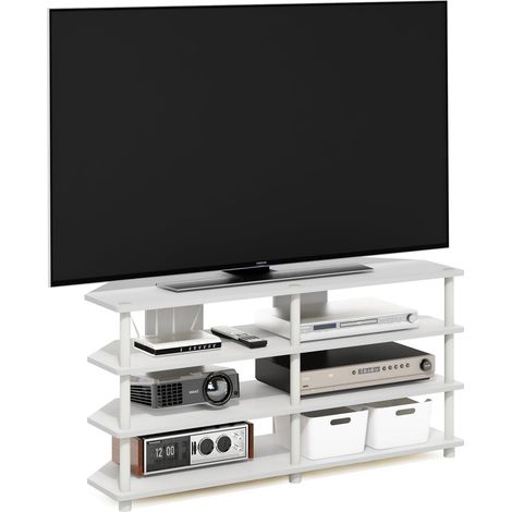 Meuble TV d'angle À 4 Niveaux, Compatible avec Les Téléviseurs Jusqu'À 55 Pouces, Montage Facile, Idéal pour Le Salon Ou La Chambre, Blanc. (1/5)