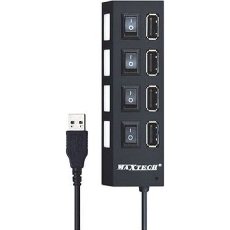 MaxTech - Caricatore Multipresa Hub 4 Porte Usb 2.0 Singola Windows Macos Maxtech Hub-04 - (1/4)