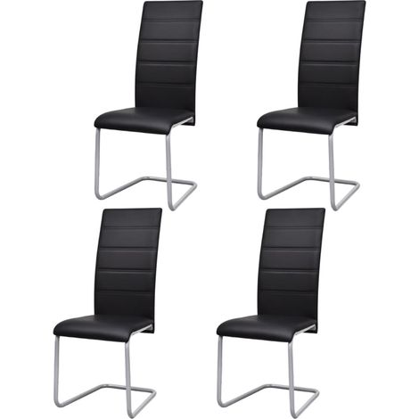 Lot de 4 Chaises à manger cantilever,Chaises/Fauteuils de salle à Manger noir similicuir HH14793 (1/5)