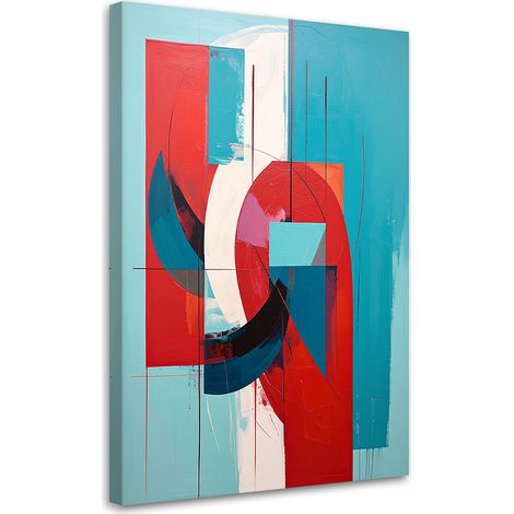 Quadro su tela, Astrazione geometrica nei toni del rosso e del turchese. - 30x45 (1/2)