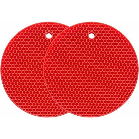 Silicone Trivet Mat Heavy Duty Multi-Purpose Drying Mat, Pot Holder, Waterproof, (2 Pack) Non-Slip, Flexible, Durable (Red)