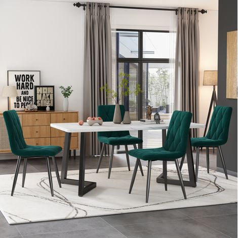 Pack de 4 sillas de comedor, terciopelo verde oscuro, patas de metal HAVRYA (1/5)