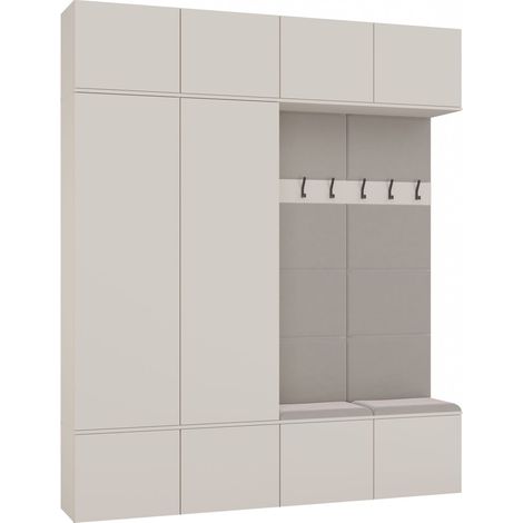 HAGA - Set per ingresso con 2 armadi + 2 appendiabiti a 6 ganci + panca 200x35x238 cm - beige cashmere (1/5)