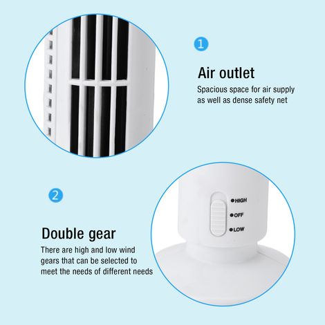 Ventilatore a torre senza pale Toivize, USB, silenzioso, 2 velocità, design compatto bianco per la casa (1/4)