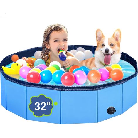 Piscine pliable pour petits chiens - Baignoire pliable en plastique rigide de 6 mm, antidérapante, montage et vidange rapides, 81 x 20 cm (1/5)