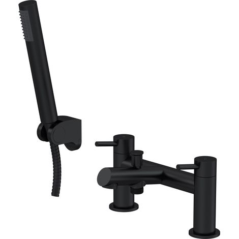 Balterley Wetley Modern Bathroom Bath Shower Mixer Tap with Shower Kit, Matt Black Finish, Deck Mounted, 228 mm