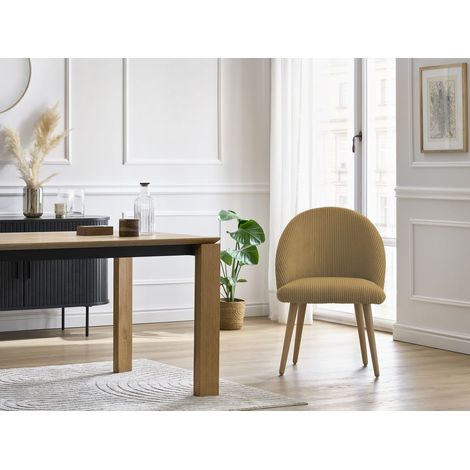 BOBOCHIC - Chaise LALIE tissu velours côtelé et pieds scandinaves bois Jaune (1/5)