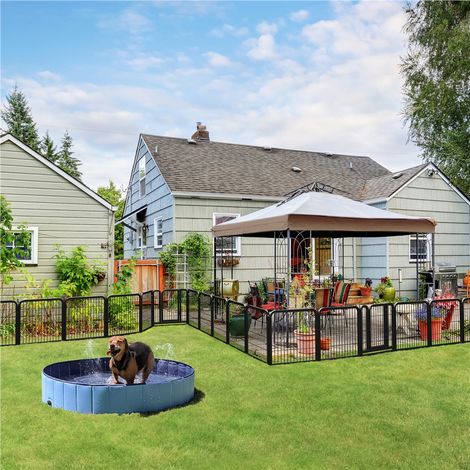 Yaheetech – Parc pour chien 12 panneaux enclos pliable 63 cm – Métal noir pour intérieur et extérieur – Assemblage rapide sans outils – 259x131 cm