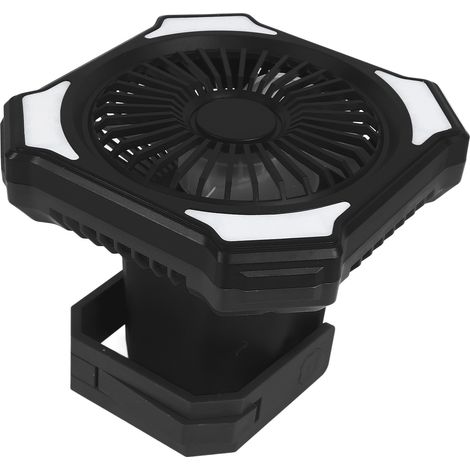 Ventilateur de camping avec lanterne LED, batterie rechargeable 10 000 mAh, 3 vitesses réglables, silencieux, idéal pour les pique-niques, les barbecues, la pêche, les voyages et la maison (noir). (1/5)