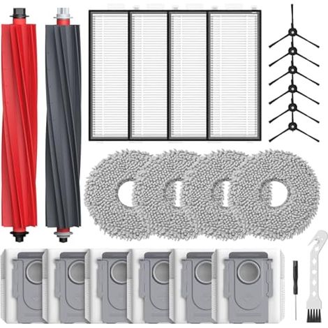 Pack de 24 accessoires Qrevo Master compatibles avec robot aspirateur Roborock Qrevo Master/Qrevo Slim, 2 brosses rouleaux, 4 filtres HEPA, 6 sacs à poussière, 4 lingettes, 6 brosses latérales (1/5)